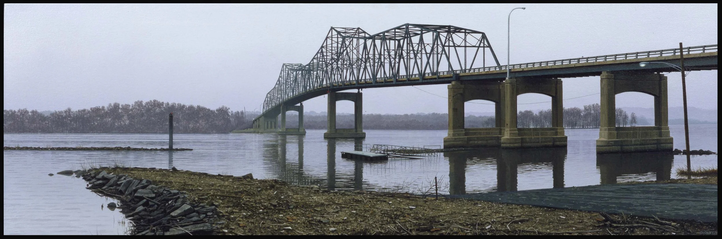 Rt 17 Crossing the IL River in Marshall County, 12" x 36" oil on canvas