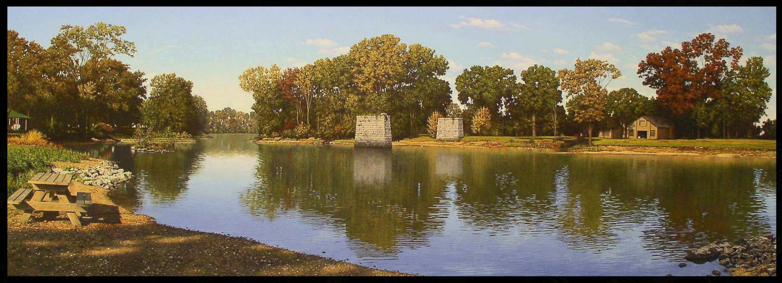 Kishwaukee River IL  2004,  35" x 93"  oil on canvas