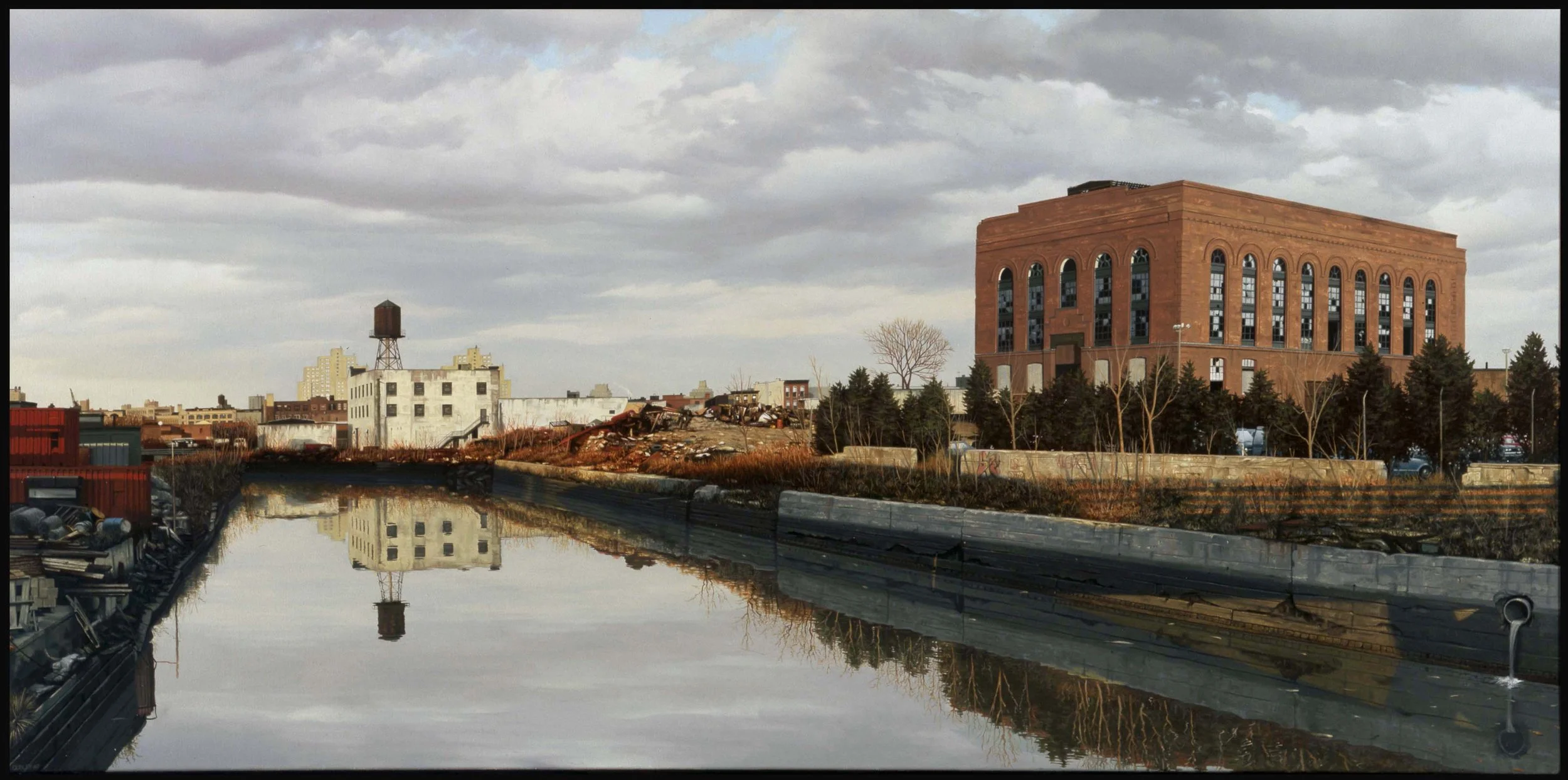 Gowanus Canal from 3rd St Bridge   1987,  28.5" x 58"  oil on canvas