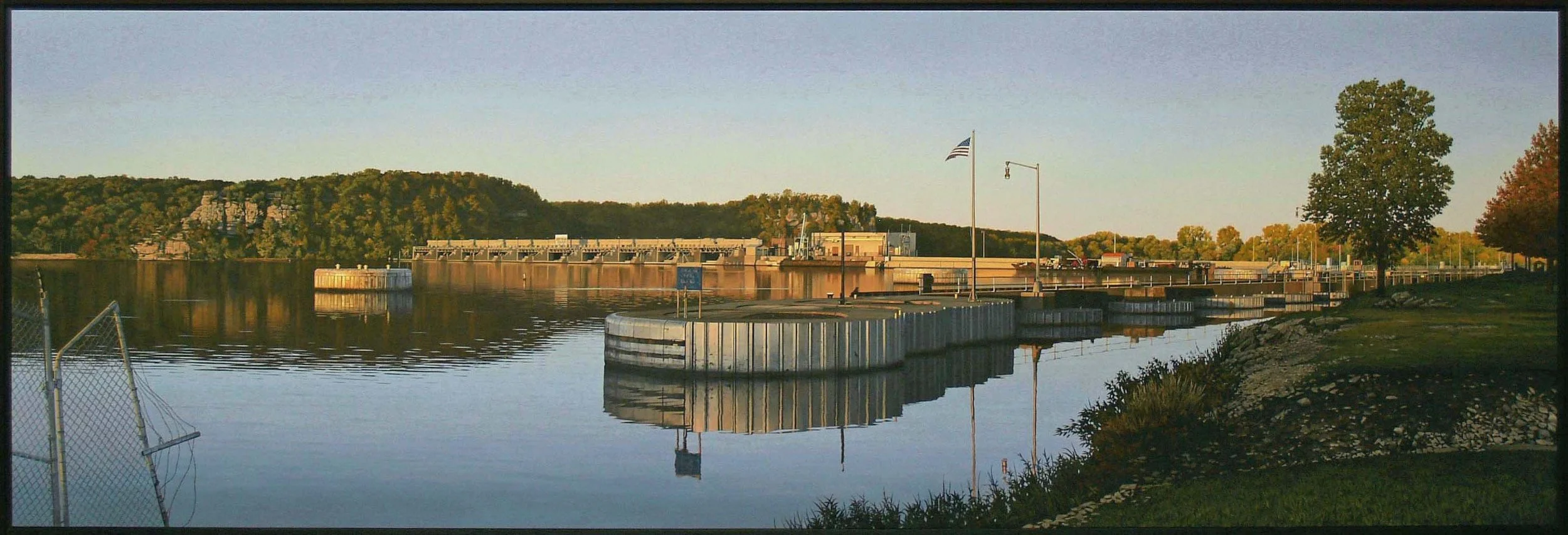 Lock and Dam at Starved Rock State Park 2006,  31" x 91"  oil on canvas