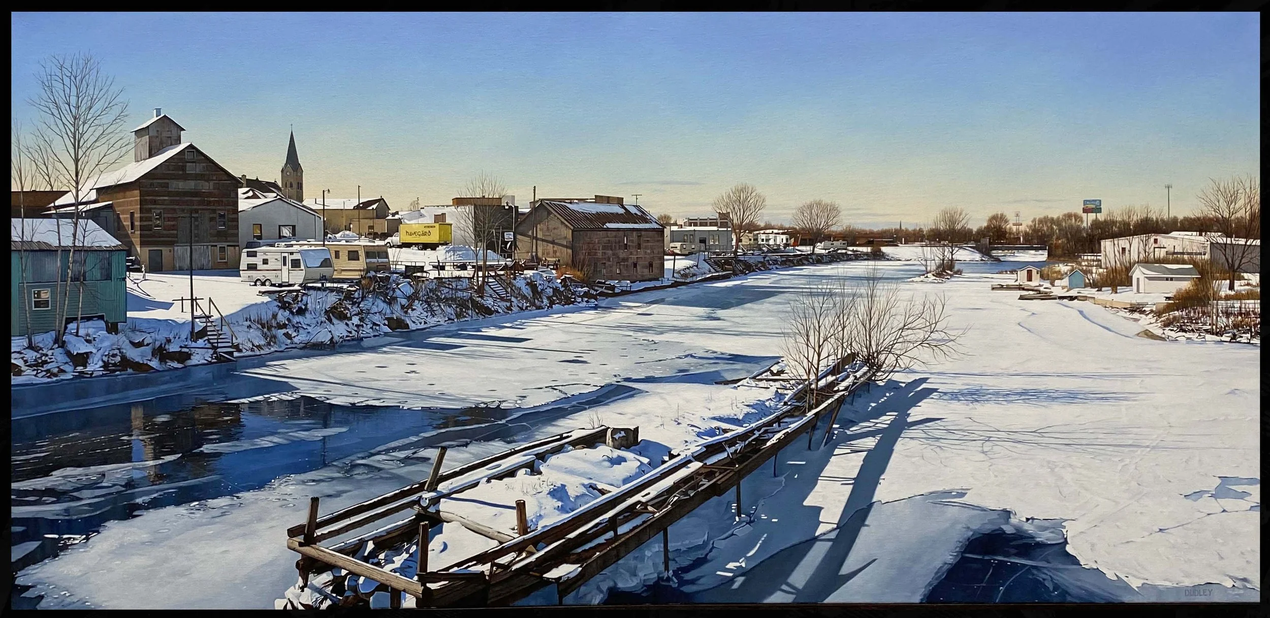Algoma On the Ahnapee River 2021, 26" x 54" oil on canvas