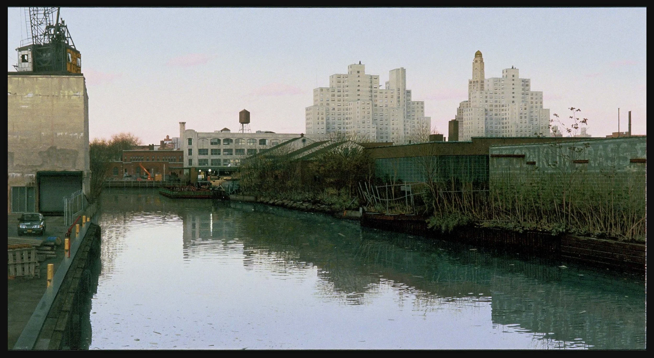 Wyckoff Housing Projects from Union St 1990, 28.5 x 54 oil on canvas