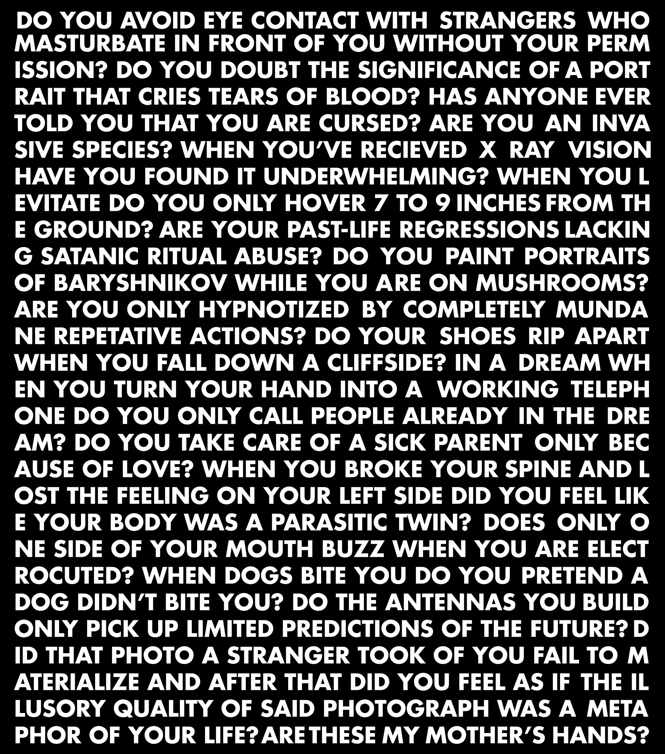 The Floating Needle: Questions I