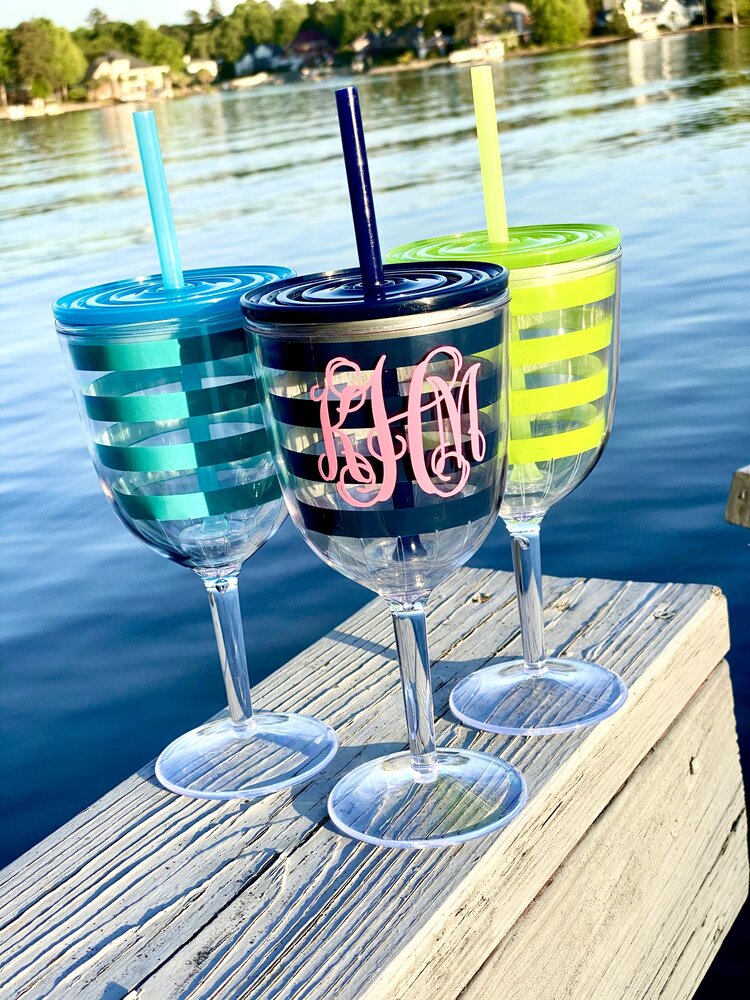 Southern Script Preppy Stripe Acrylic Wine TumblerGifts & Home Items