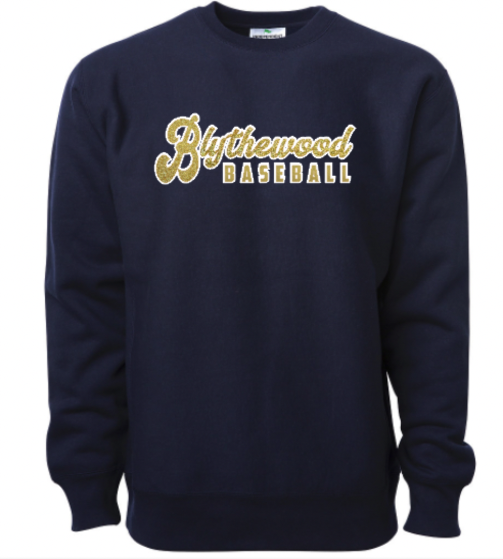 Blythewood Baseball Glitter Crew Sweatshirt Navy.png