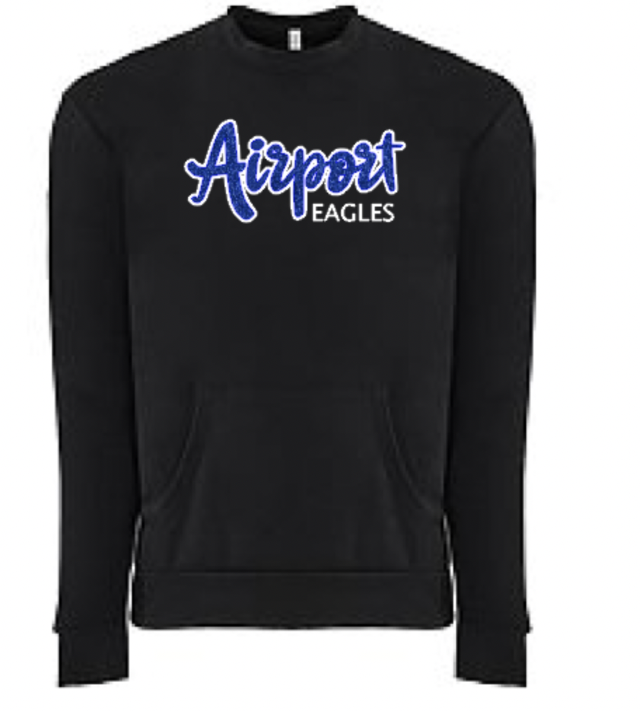 Airport Eagles Glitter Blue:Black crew Sweatshirt w pocket.png