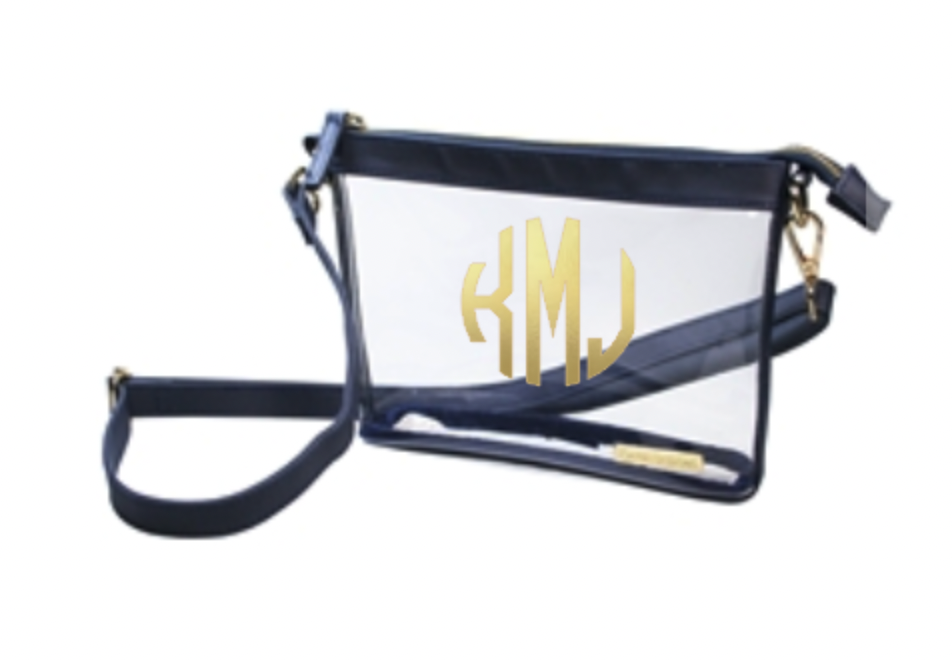 Clear Small Crossbody Navy Blue Gold Mono.png