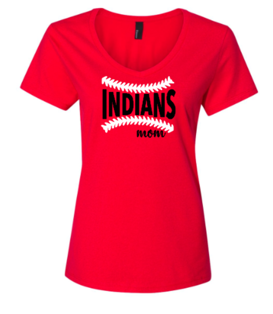 Indians Baseball Mom Custom Ladies V Neck Tees Red.png