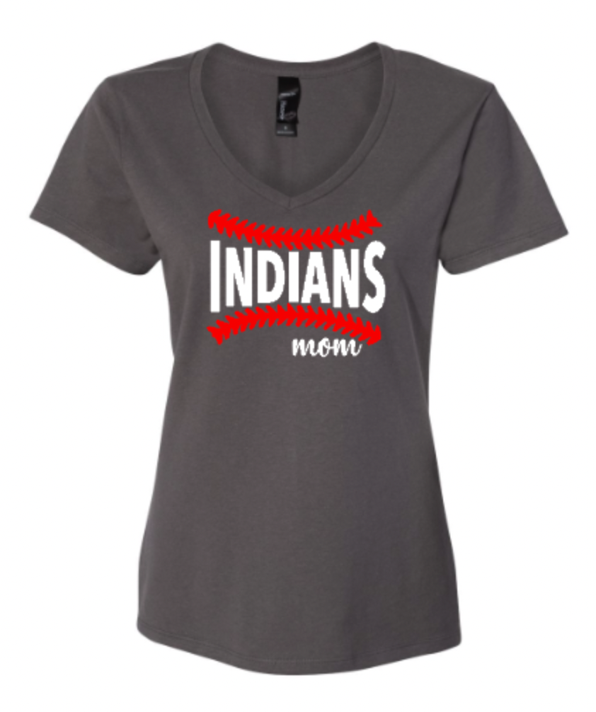 Indians Baseball Mom Custom Ladies V Neck Tee Smoke.png