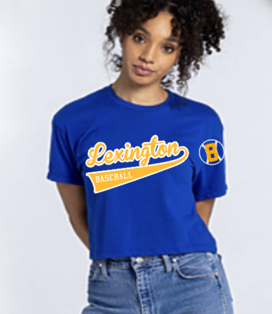 Lexington Baseball Pennant Cropped Short Sleeve Tee Royal.png