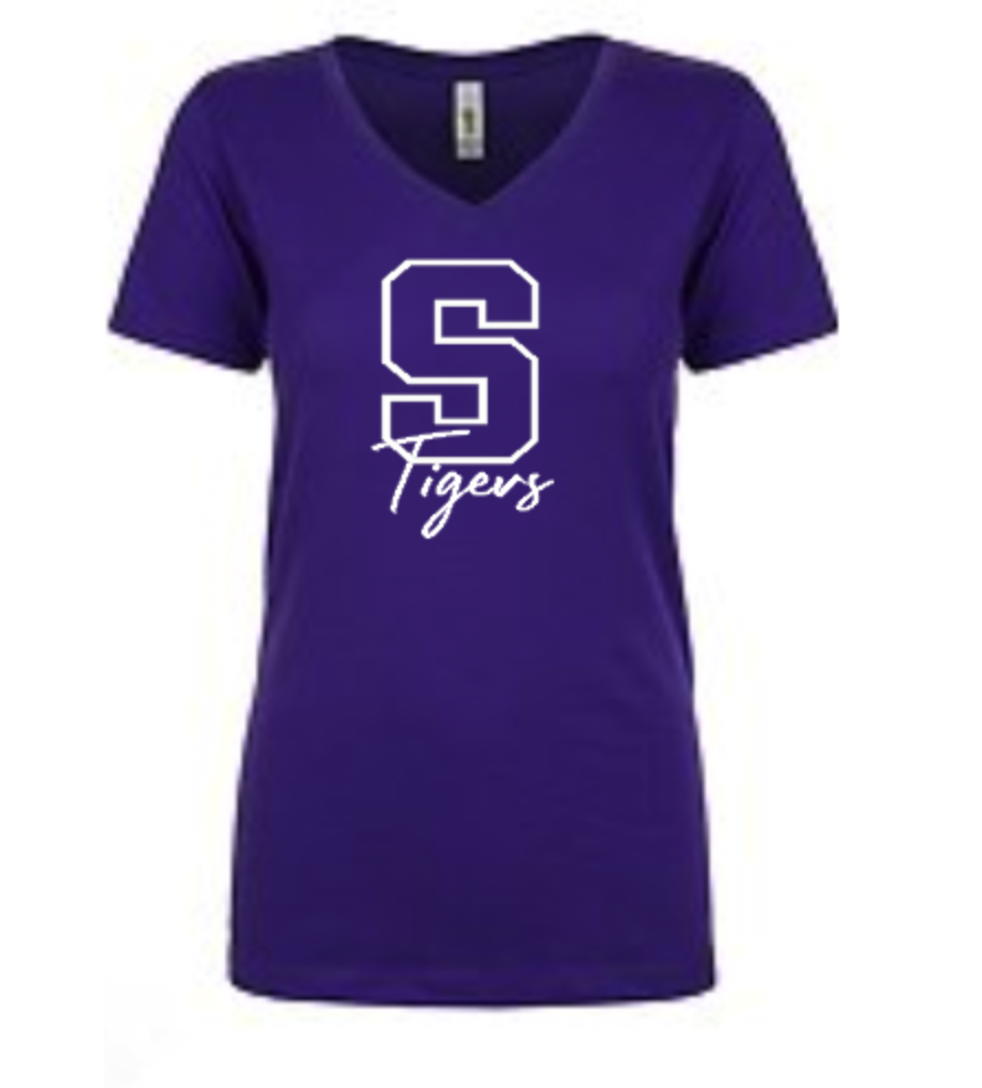 Saluda Tigers Logo ladies V SS Tee Purple.png