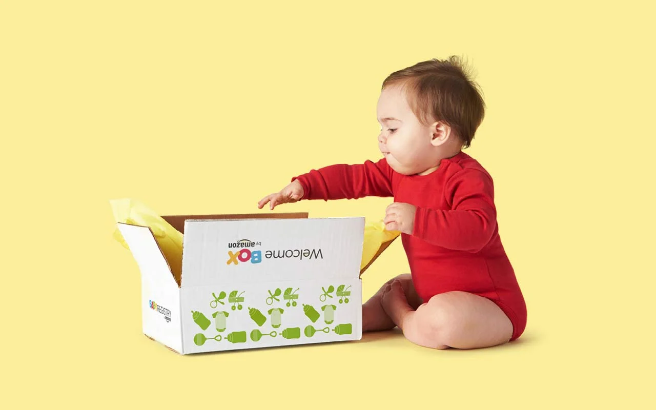  Baby Registry Welcome Box logo and shipping box design. 