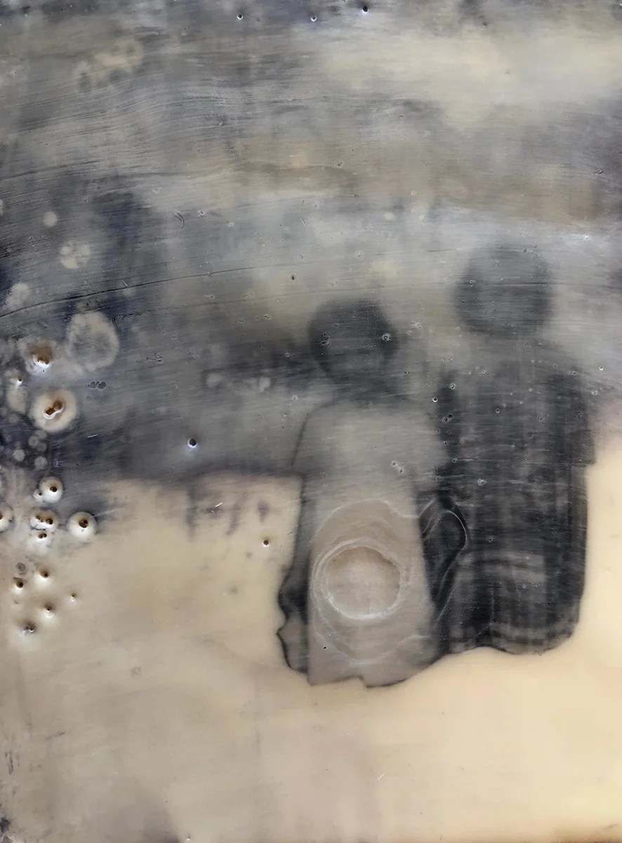 Must be the way you whisper , 2019. Xerograph, encaustic, oil paint. 4” x 5”