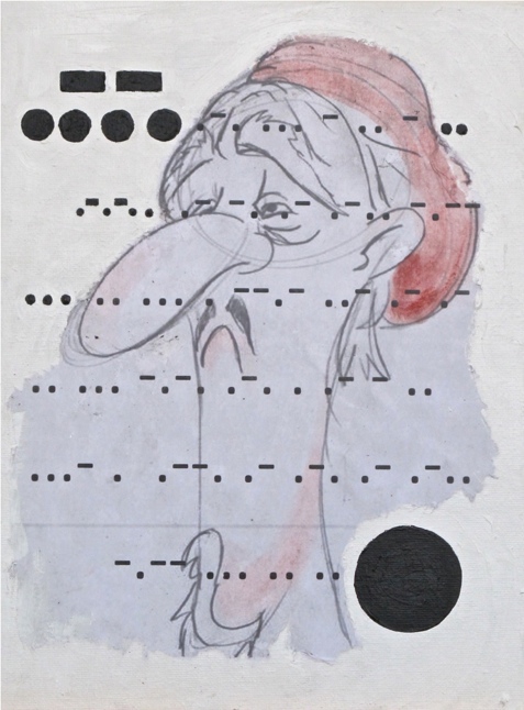 Interstitial Analysis Equals Creative Paralysis II, 8" x 12", Mixed Media on Canvas, (study for final work), 2011
