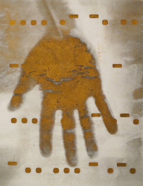 Hand of the Artist, Right , 9" x 12",  Mixed Media with Gold Foil on Mylar, 2012