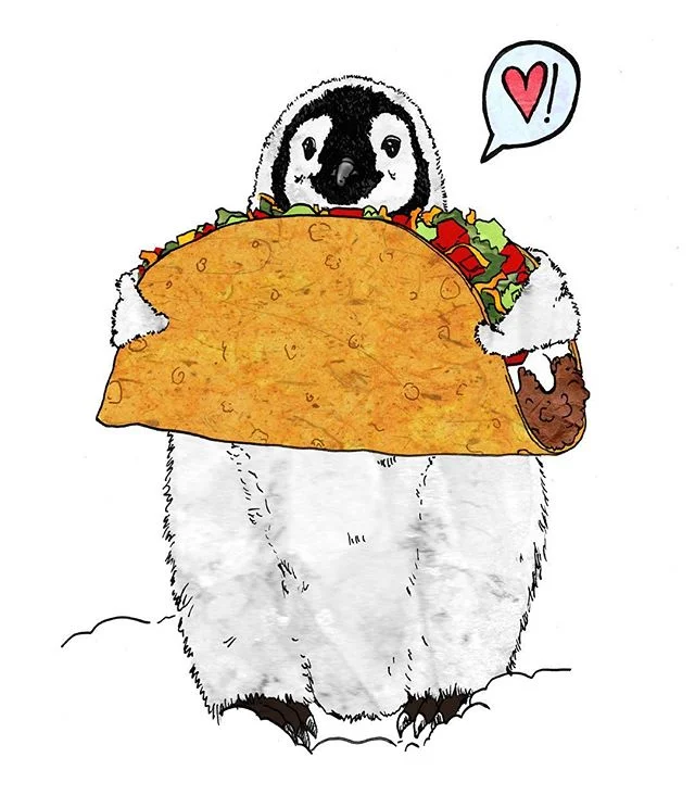 When International Penguin Day falls on Taco Tuesday .
.
.
.
.
.
#illustration #illustratorsofinstagram #sketchbook #penandink #sketchbook #femaleillustrator #womenwhodraw #doodle #collage #mixedmedia #lifestyleillustration #feature_my_stuff #art4sma