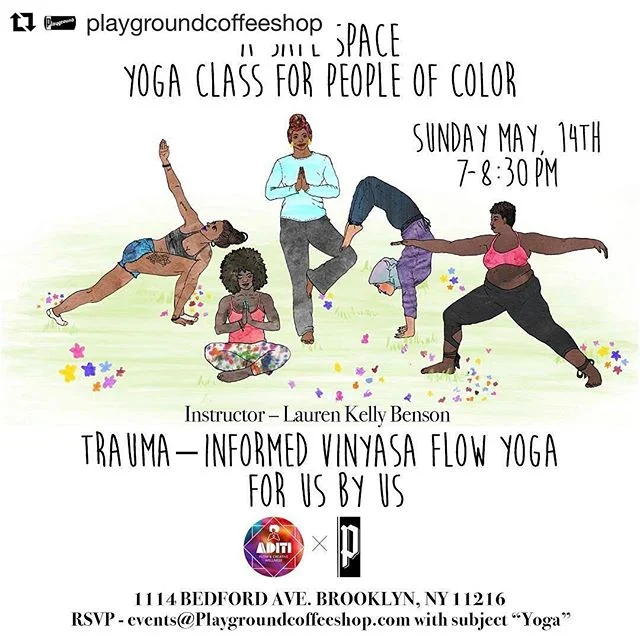 Check out my illustration and this awesome event with my friends at Playground Coffee Shop!  RSVP asap! #Repost @playgroundcoffeeshop
・・・
In two weeks we are hosting our first ever Yoga Class for WOC with the very amazing @aditiflow!
If interested em