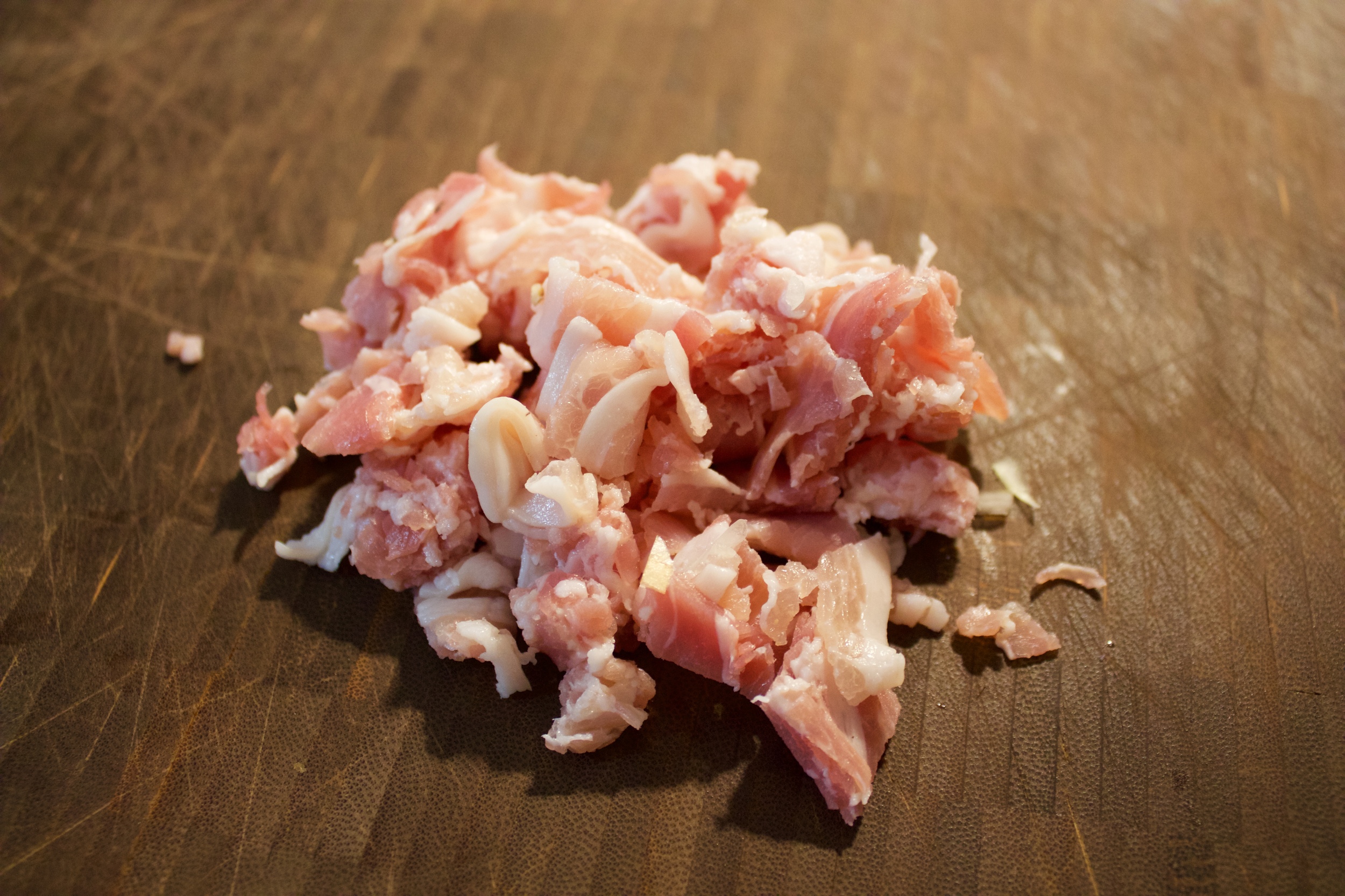 4. Optional: Chop up a couple slices of pancetta or bacon