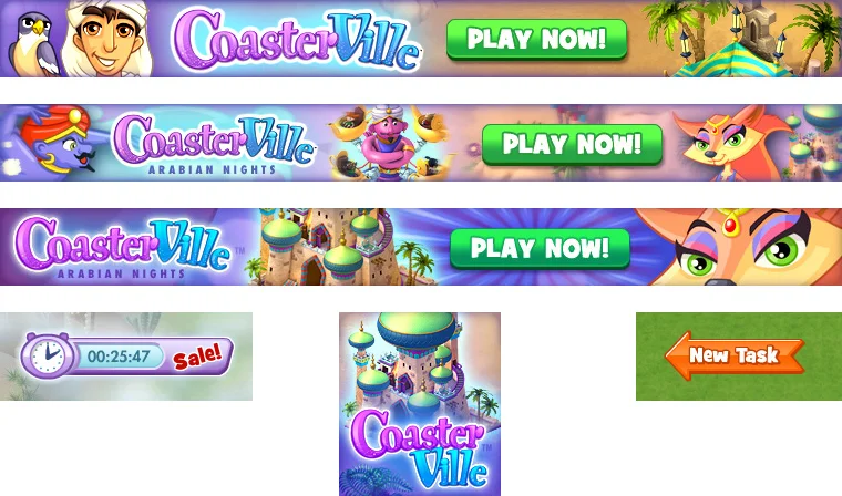 Marketing graphics, UI timer & new task arrow