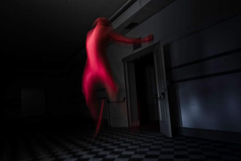 Red Chroma Key Suit, Jumping Out