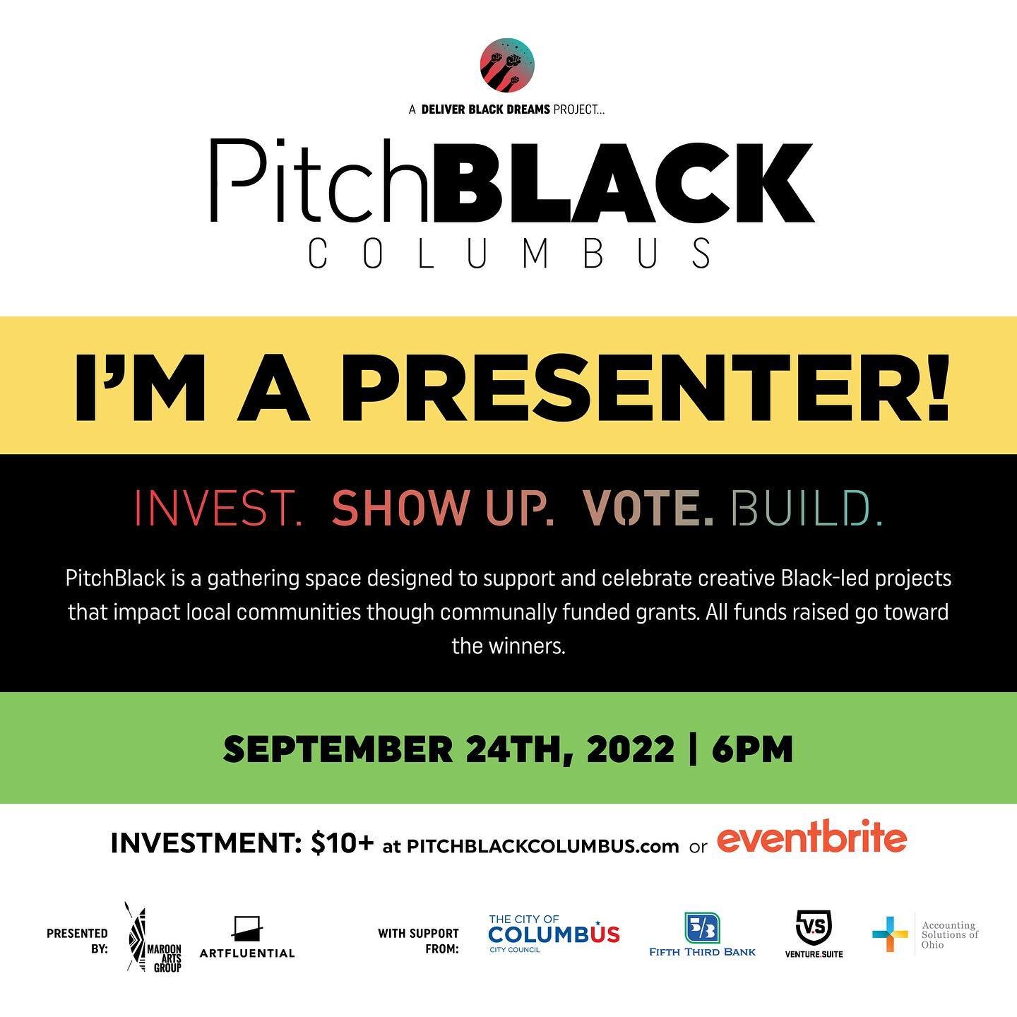 🗣️🗣️I am a PitchBlack Presenter!!! PitchBlack is an exercise cooperative economics by bringing the community together in the democratic practice of funding local creativity through crowd-funded micro-grants that impact the community in radically cr