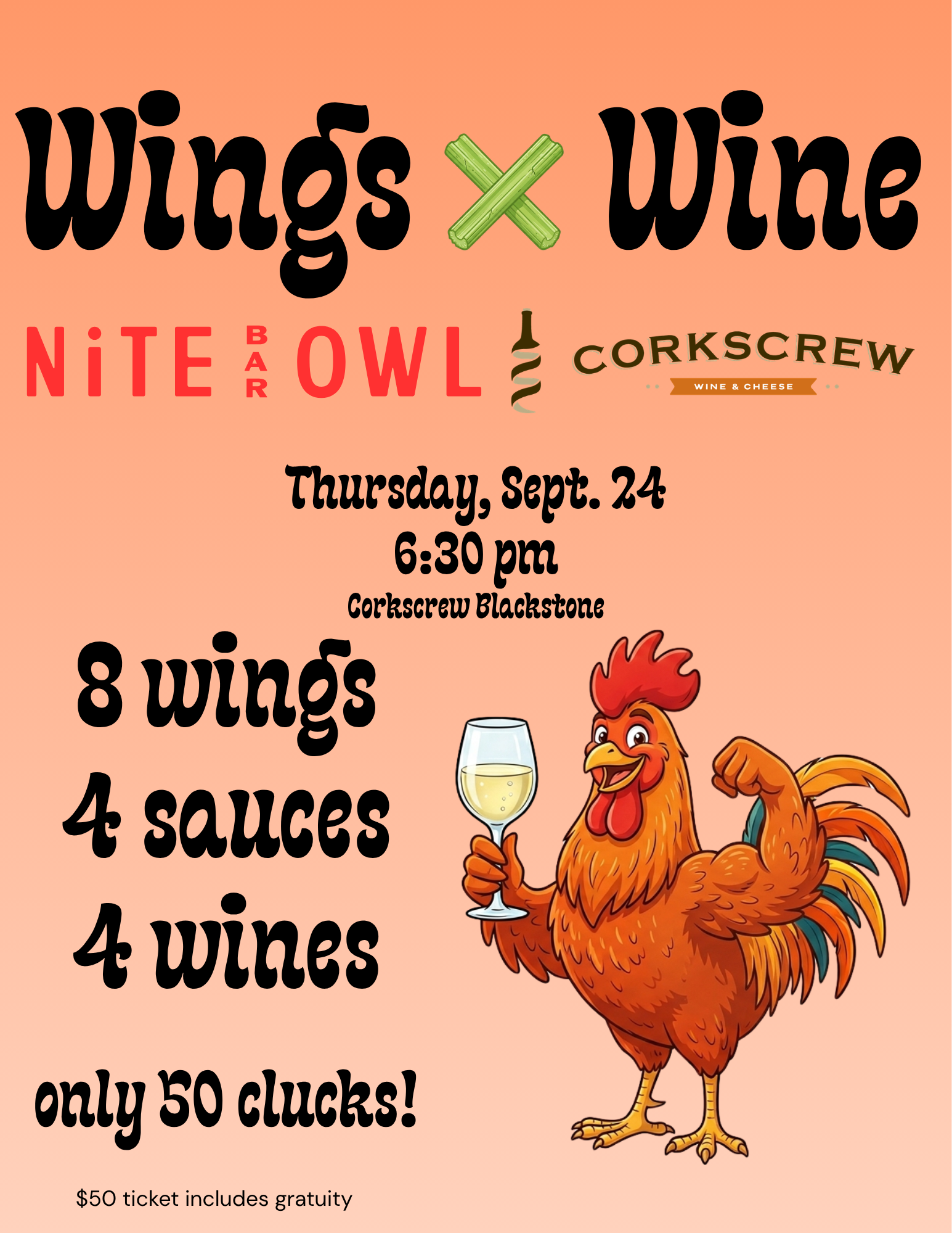 Wings &amp; Wine with Nite Owl &amp; Corkscrew