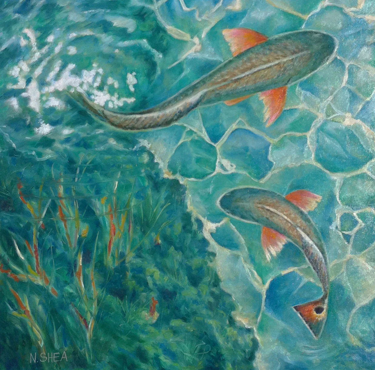 One Fish, Two Fish, Red Fish..., oil on canvas, framed, $800