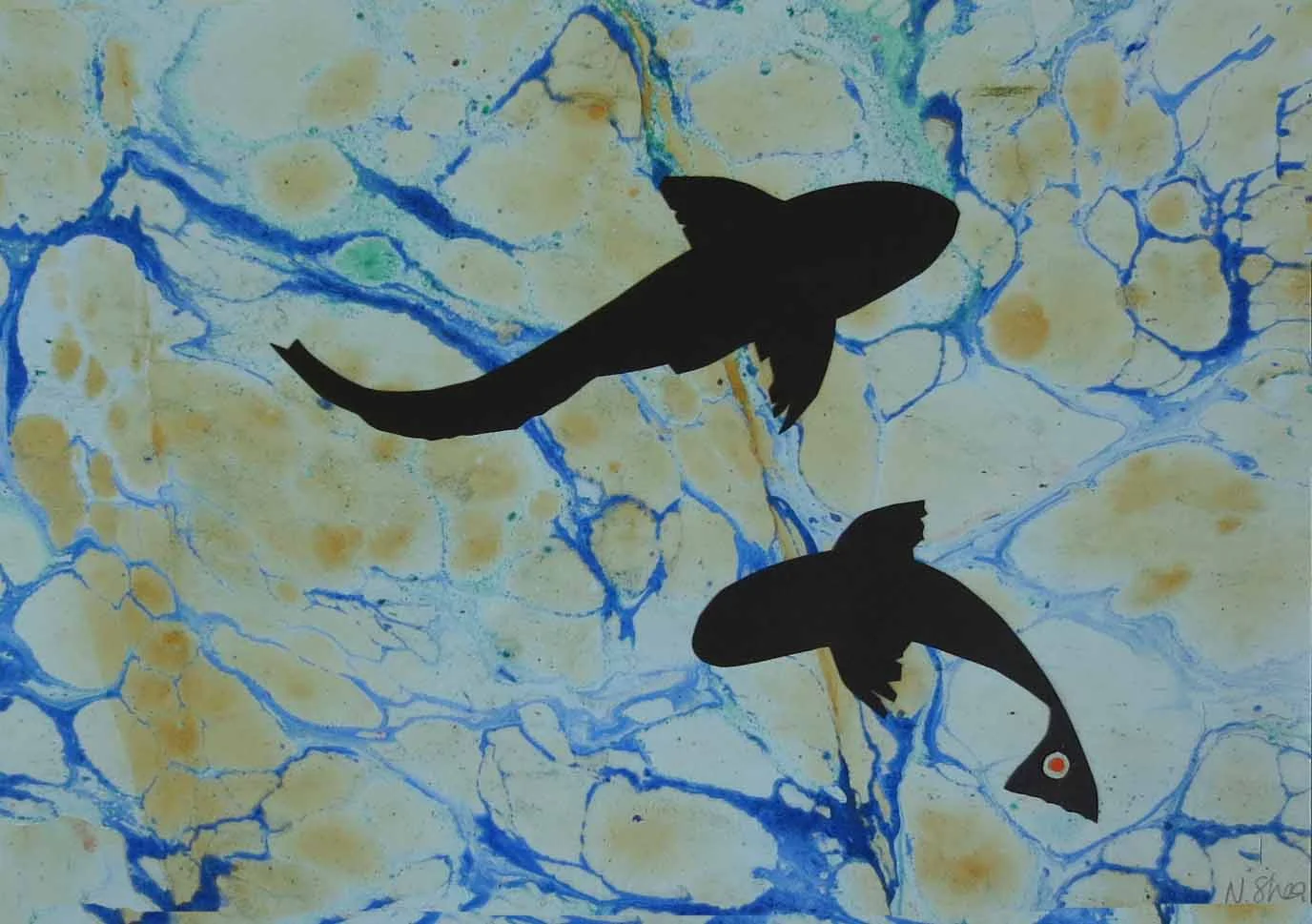 Redfish, original paperscape, 11 x 14, $65