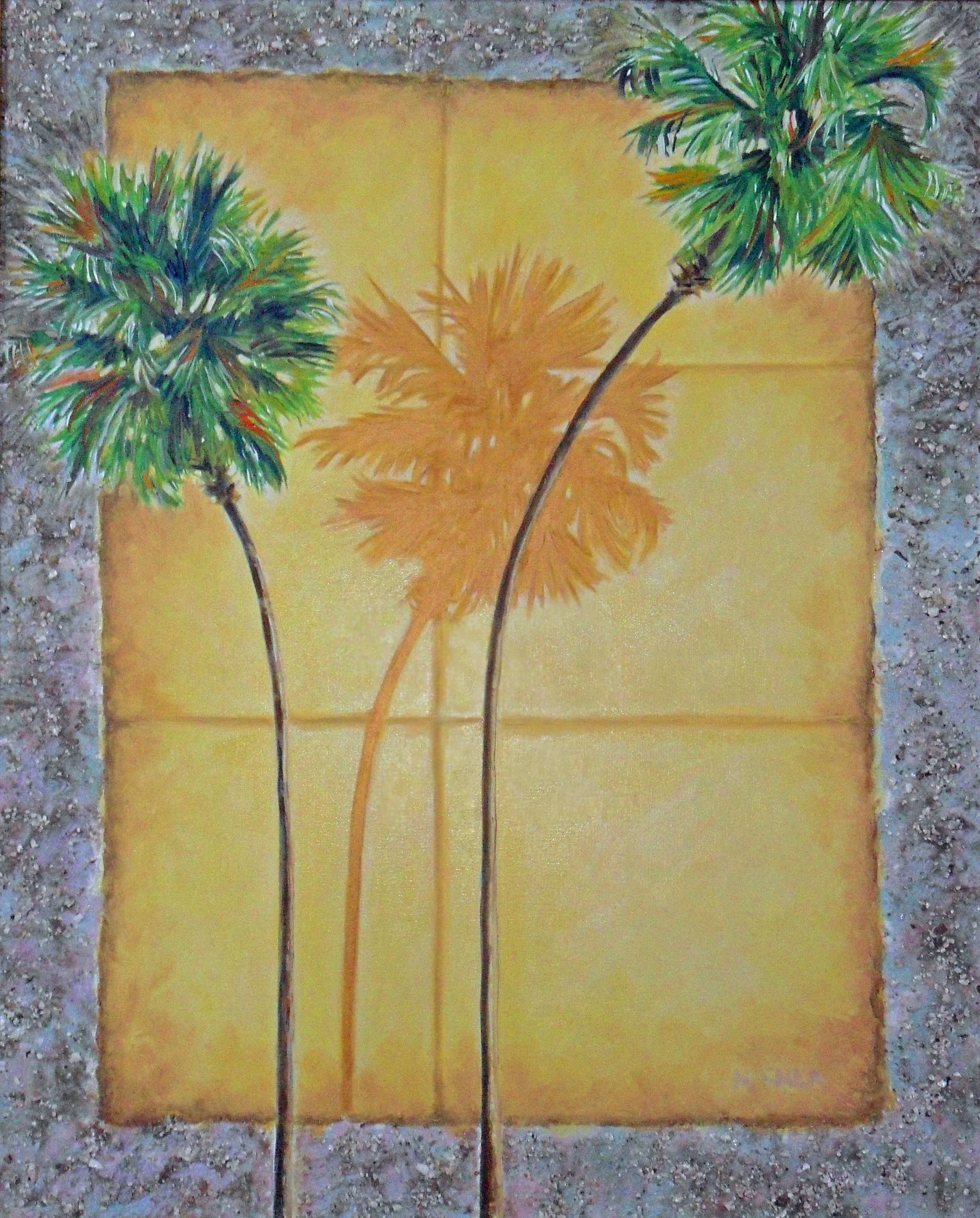Palm Shadow, mixed media/oil, 28 x 32, framed, $350