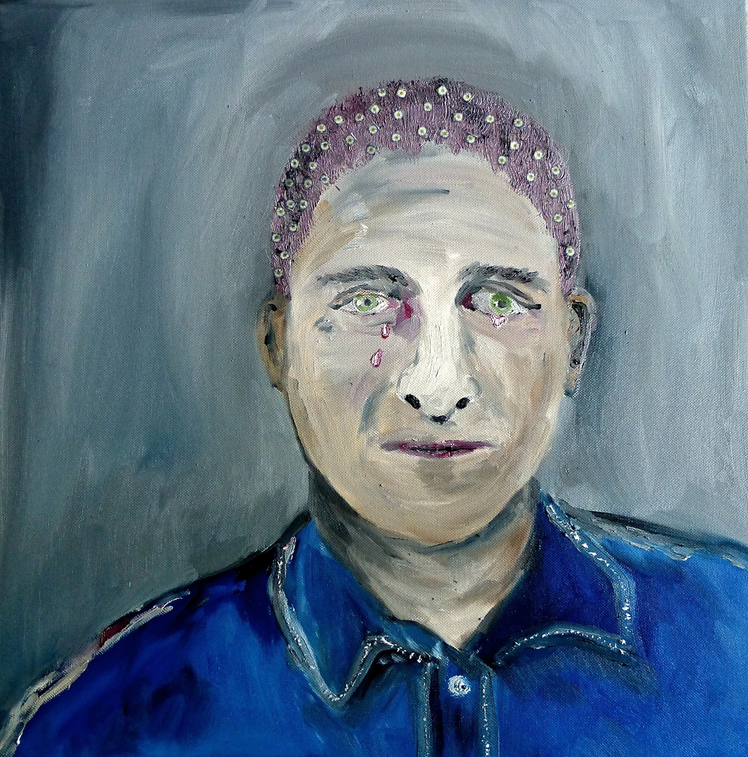   Self Portrait   After my separation from Isabella Rossellini    Oil on Canvas    51X51 cm  