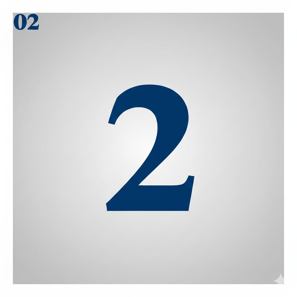 A large blue number 2 centered on a gray background with the small blue number 02 in the top left corner.