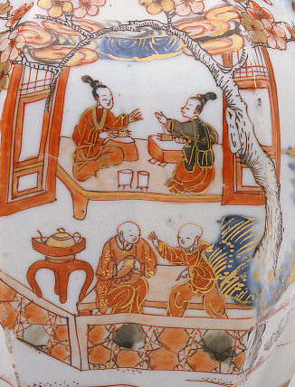 Taking tea (lower) and spinning silk (upper)