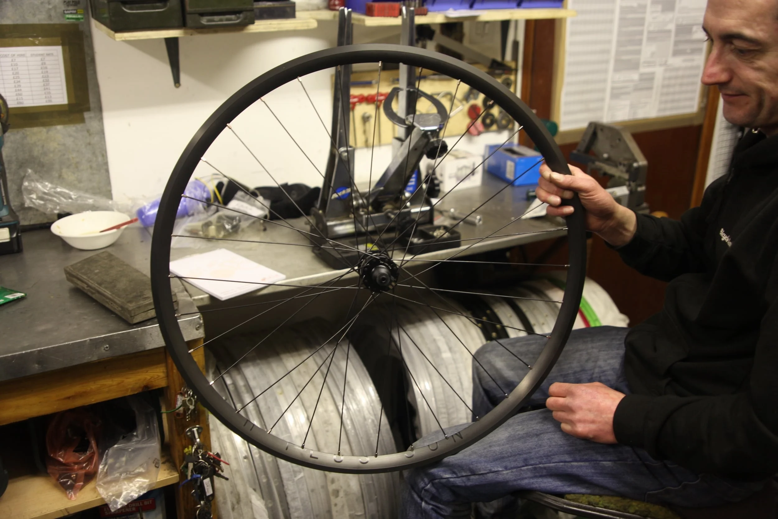 Andy Kelly building me my fantastic wheels, January 2016