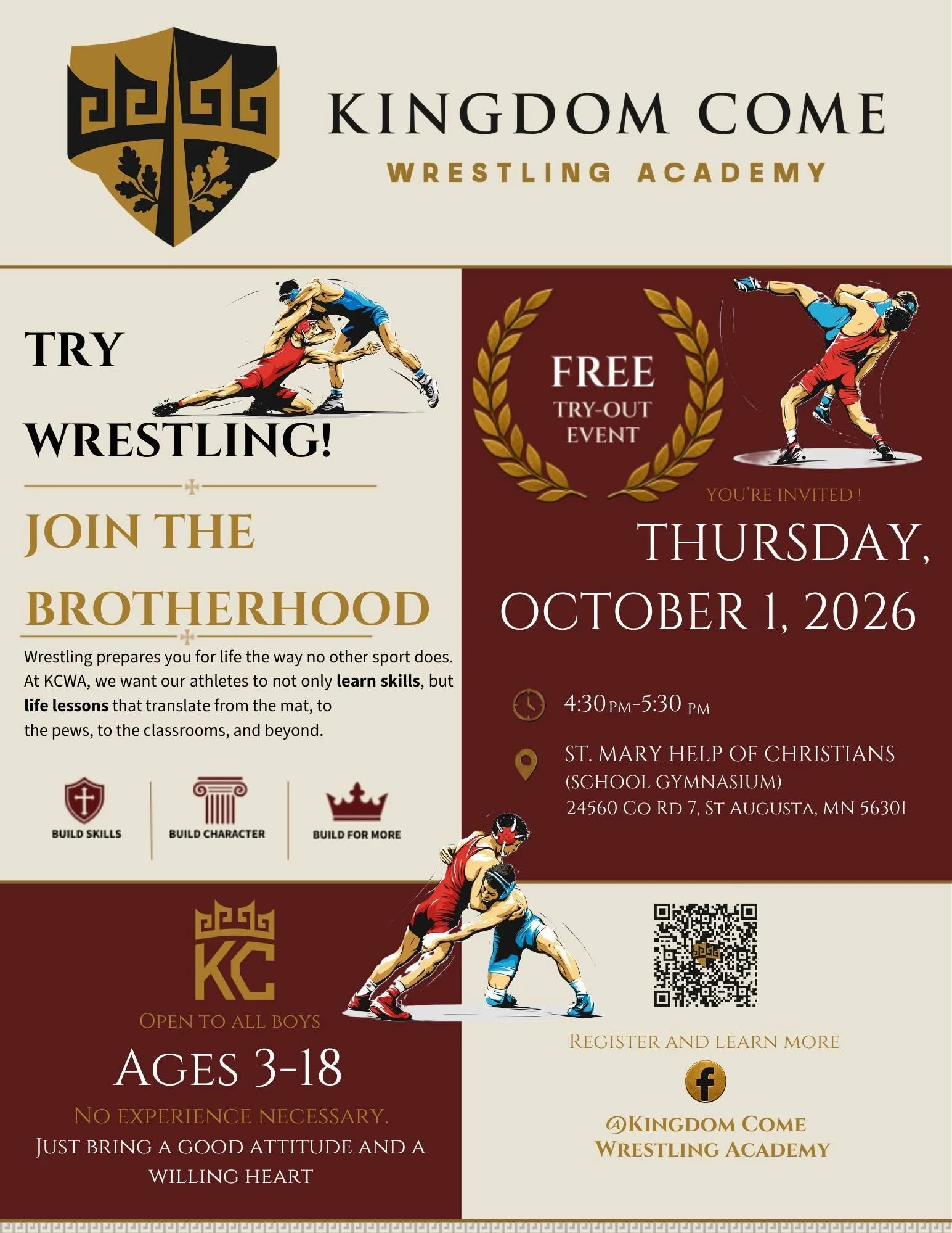 Kingdom Come Wrestling Academy  -- Free Youth Wrestling "Try Wrestling!" Night