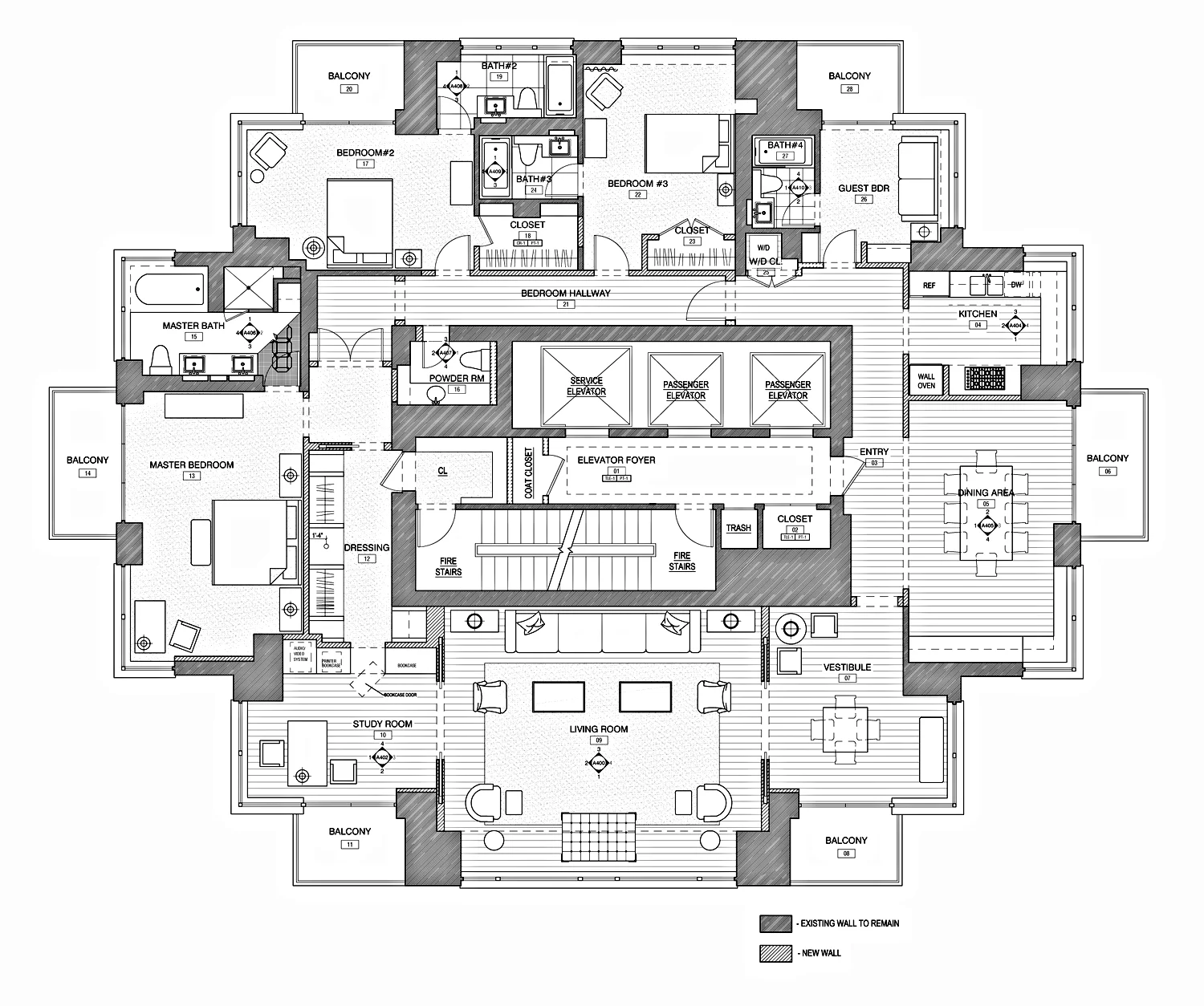 Penthouse furniture plan, New York, NY.