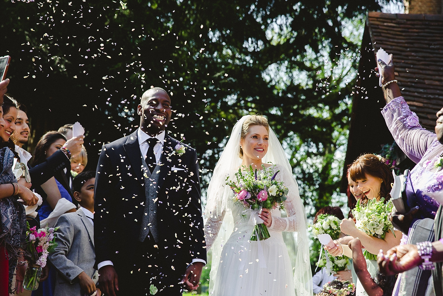 Gaynes Park Wedding Photographer - Church Confetti Shot