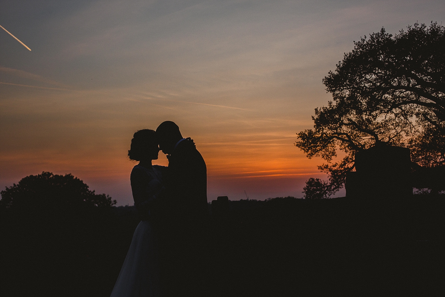 Gaynes Park Wedding Photographer - Sunset Silhouette Portrait