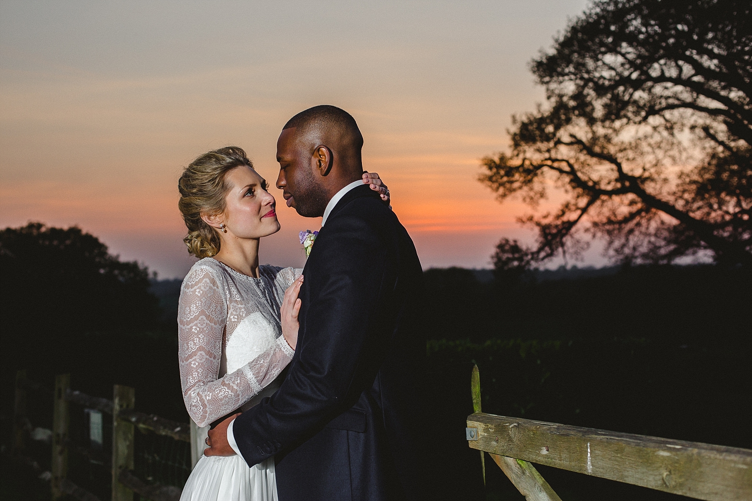 Gaynes Park Wedding Photographer - Sunset Couple Portrait