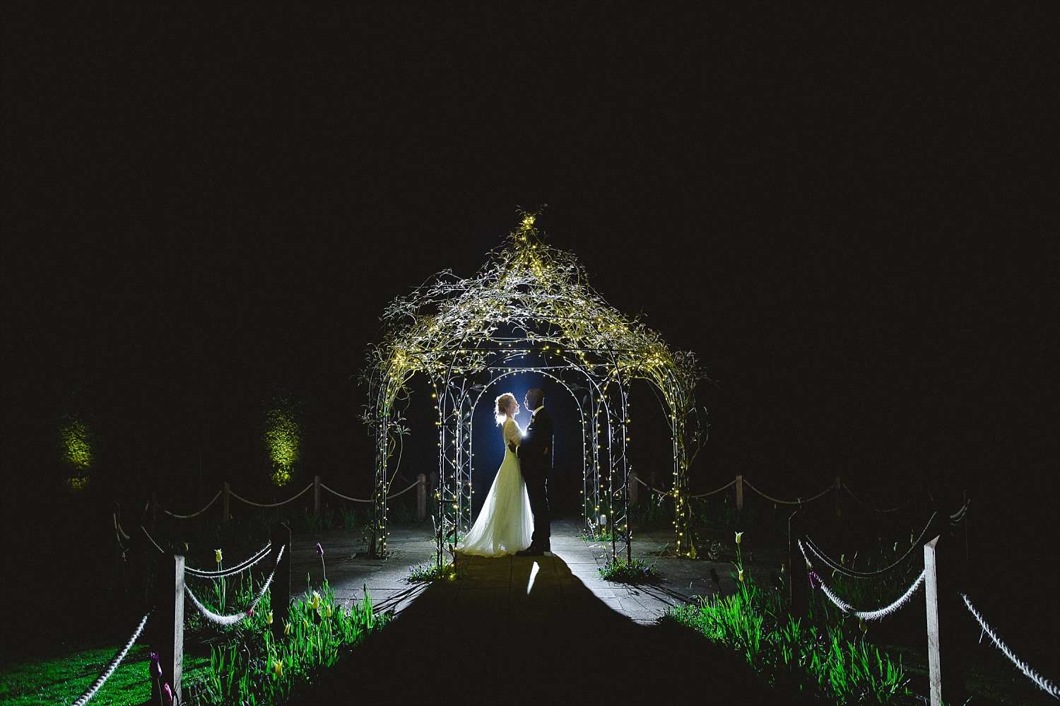 Gaynes Park Wedding Photographer - Portrait at Night in the Gardens