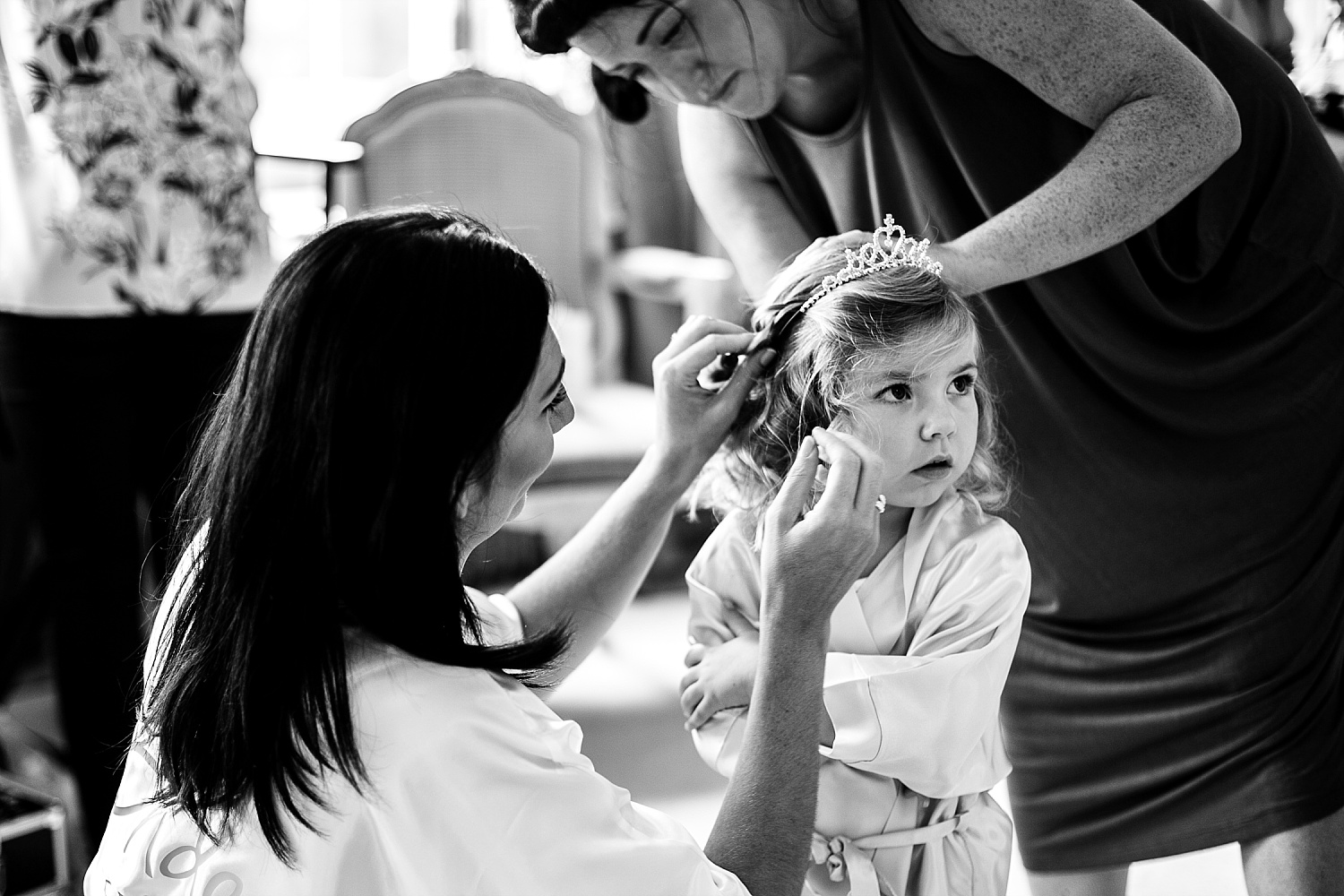 Gosfield Hall Essex Wedding - Flowergirl during Bridal Prep