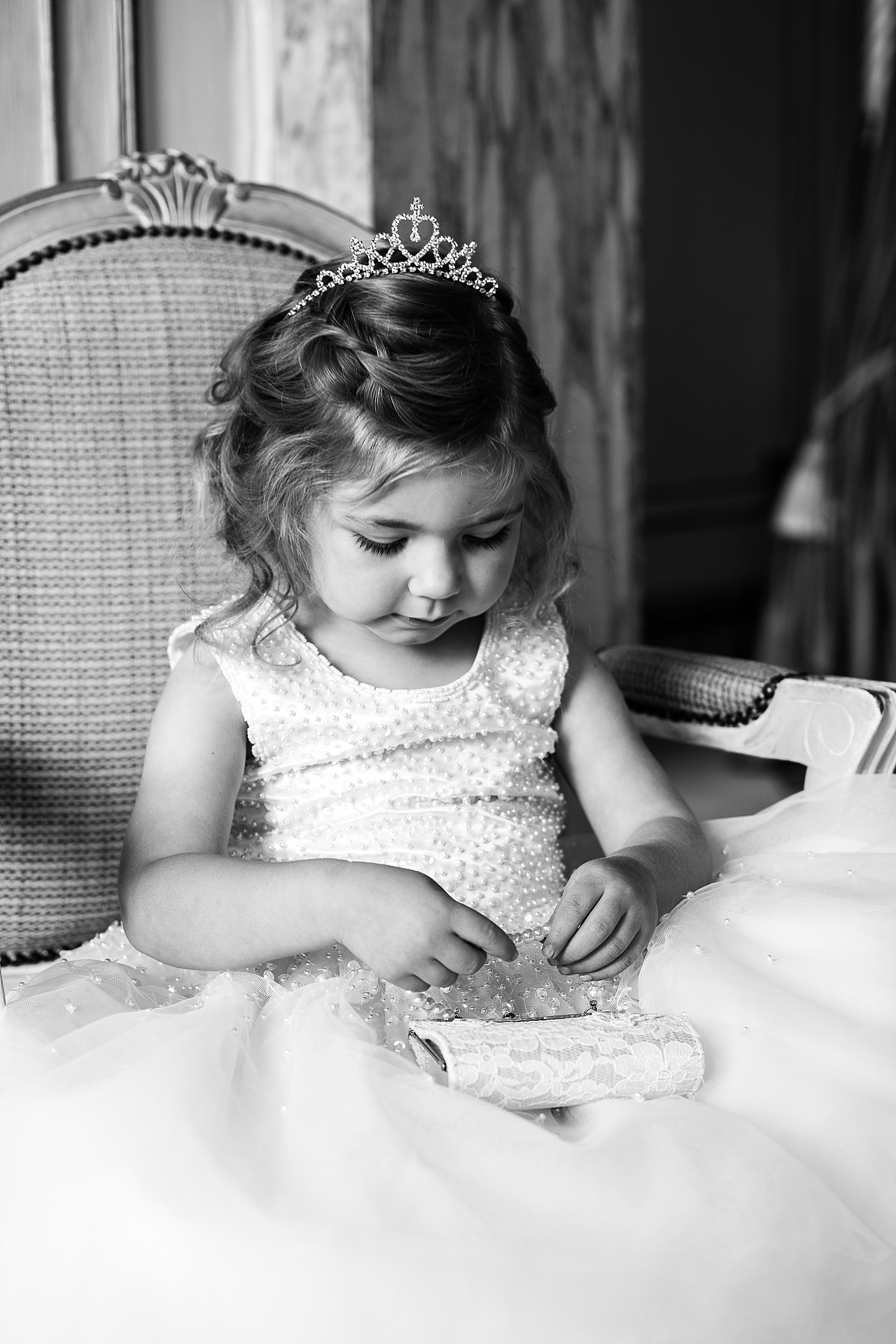 Gosfield Hall Wedding - Flower girl getting ready in Bridal Suite