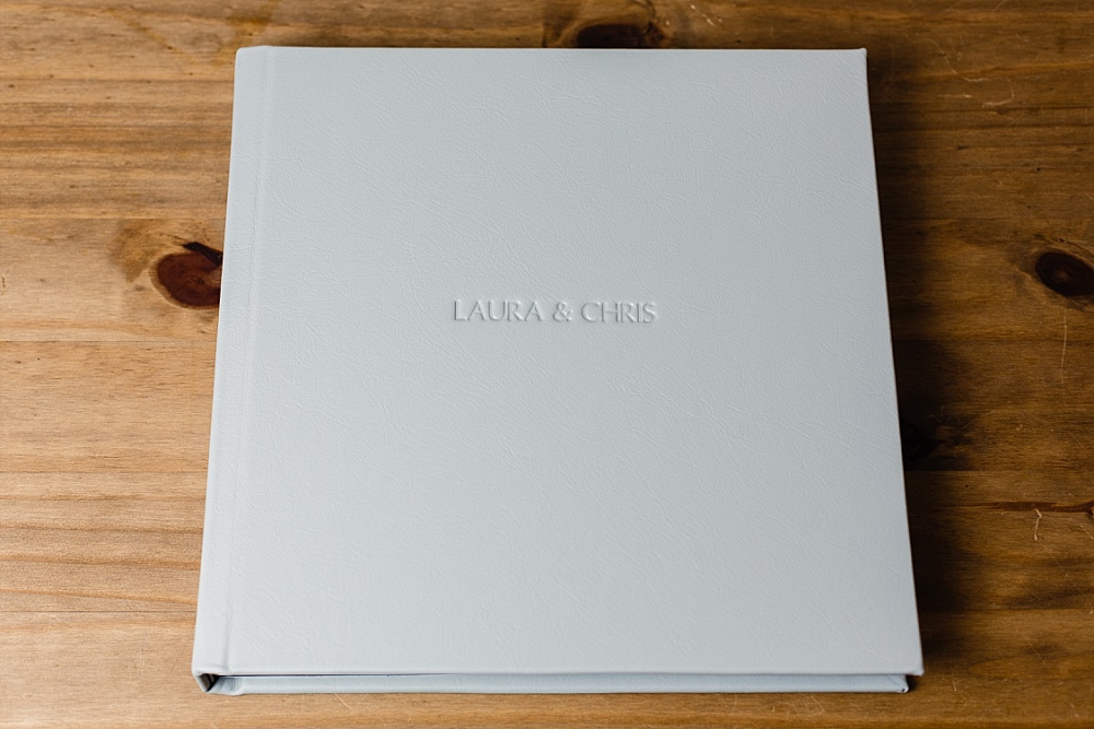 Wedding album with soft grey plain embossed cover