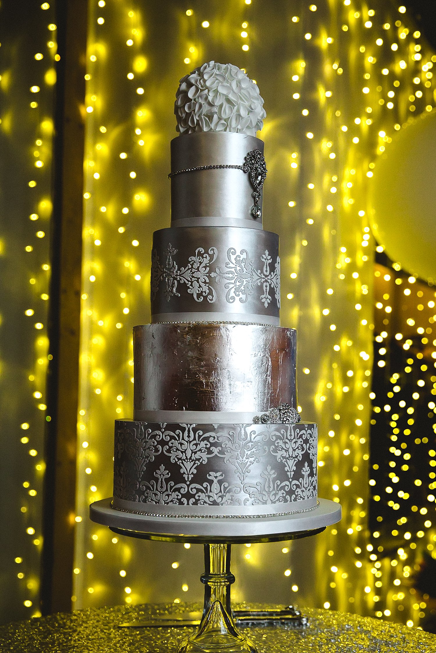 Houchins Wedding Photographer - Four Tier Silver Wedding Cake