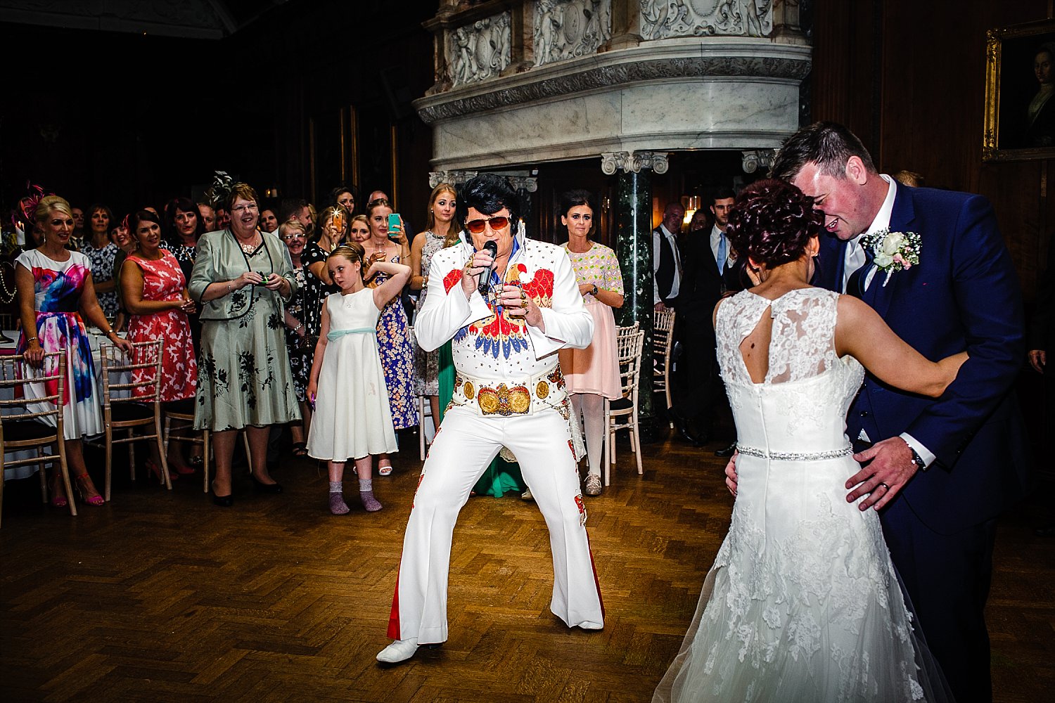 Elvis on the dancefloor at Thornton Manor Wedding Cheshire