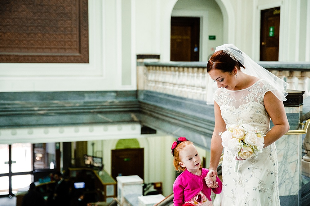 Islington Town Hall Wedding Photographer - Bride and Flower Girl