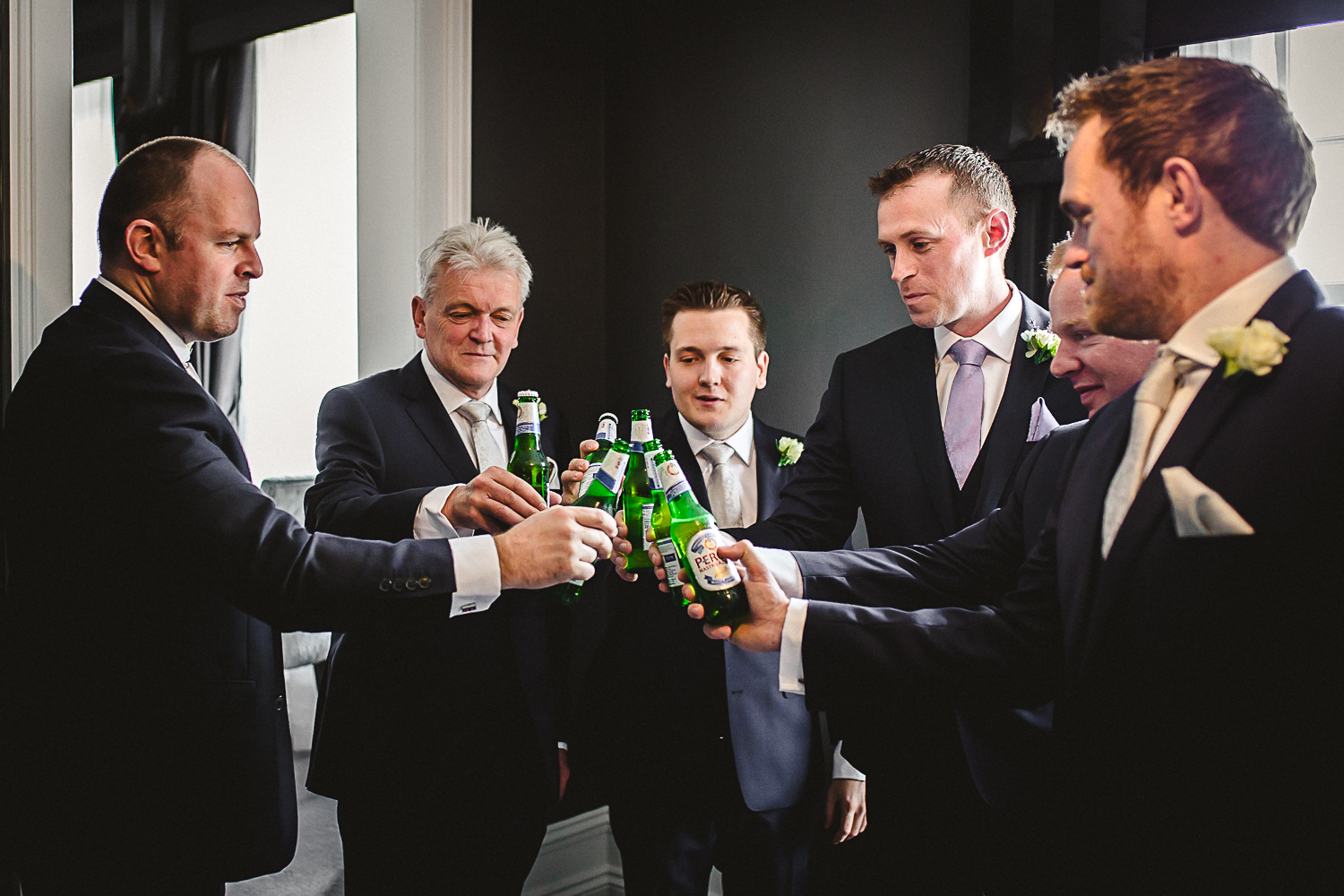 Groomsmen toasting - Swynford Manor Wedding Photography
