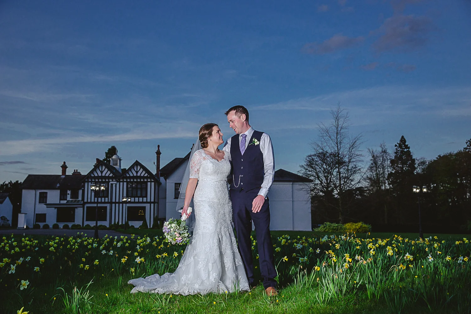 Sunset portrait at Swynford Manor Wedding