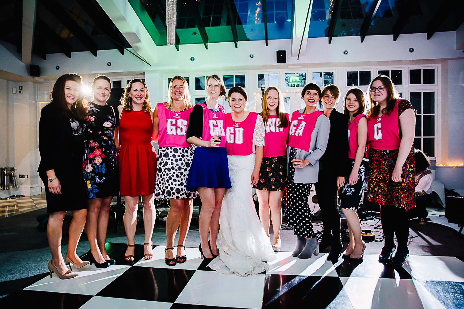 Netball team on the Dancefloor at Swynford Manor Wedding Cambridge