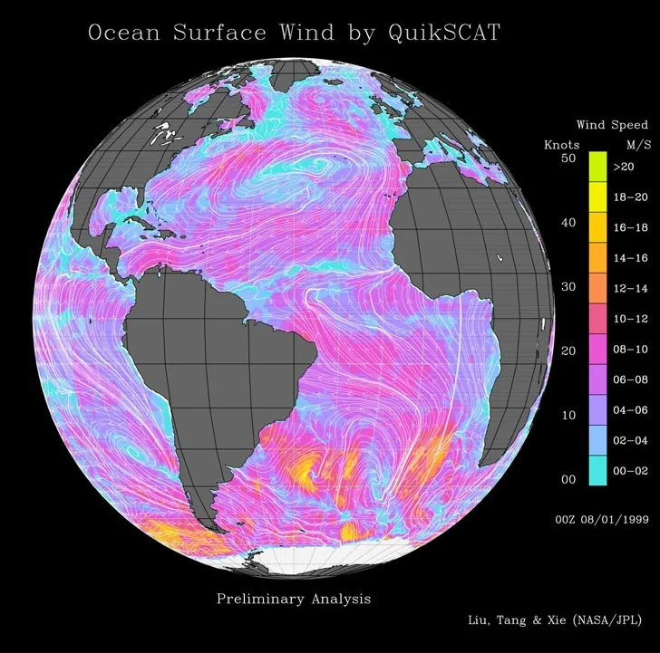 Figure 3. Ocean Surface Wind (From NASA/JPL)