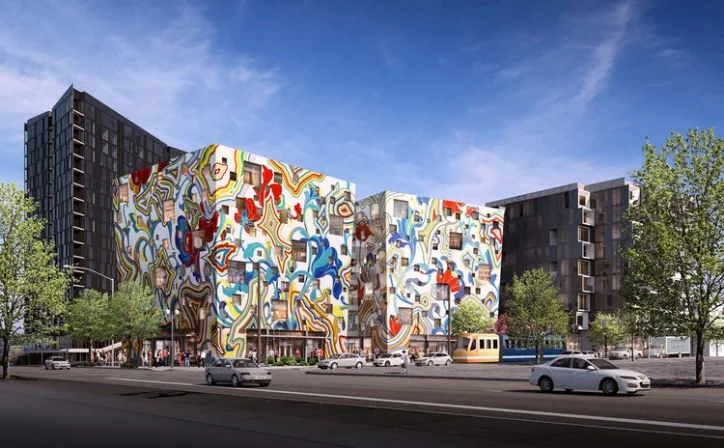 Concept image of the Fair-haired Dumbbell Building by day submitted to the City of Portland during planning process. © Guerrila Development
